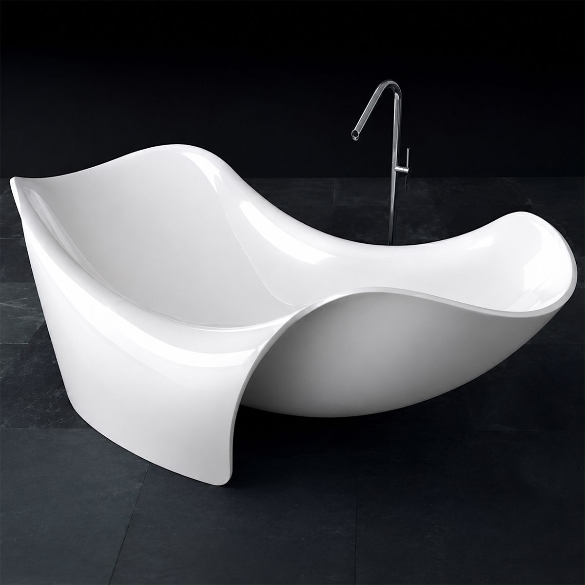 Cada de baie, compozit mineral, freestanding, ventil-alb-inclus, Alb Lucios, 170x82x62 cm, Nirvana