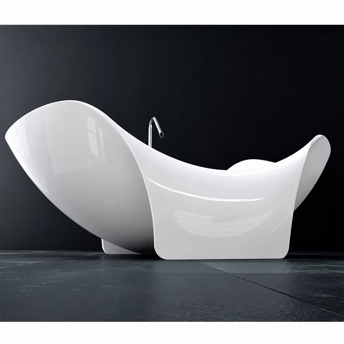 Cada de baie, compozit mineral, freestanding, ventil-alb-inclus, Alb Lucios, 170x82x62 cm, Nirvana