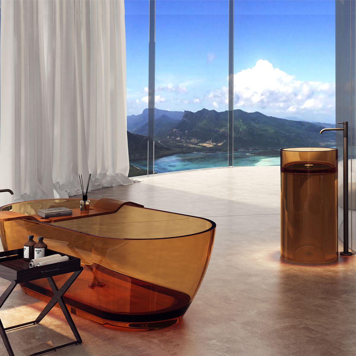 Cada de baie, CristalMood, freestanding, culoarea graului, transparent, 170x80 cm, ventil inclus, Sole