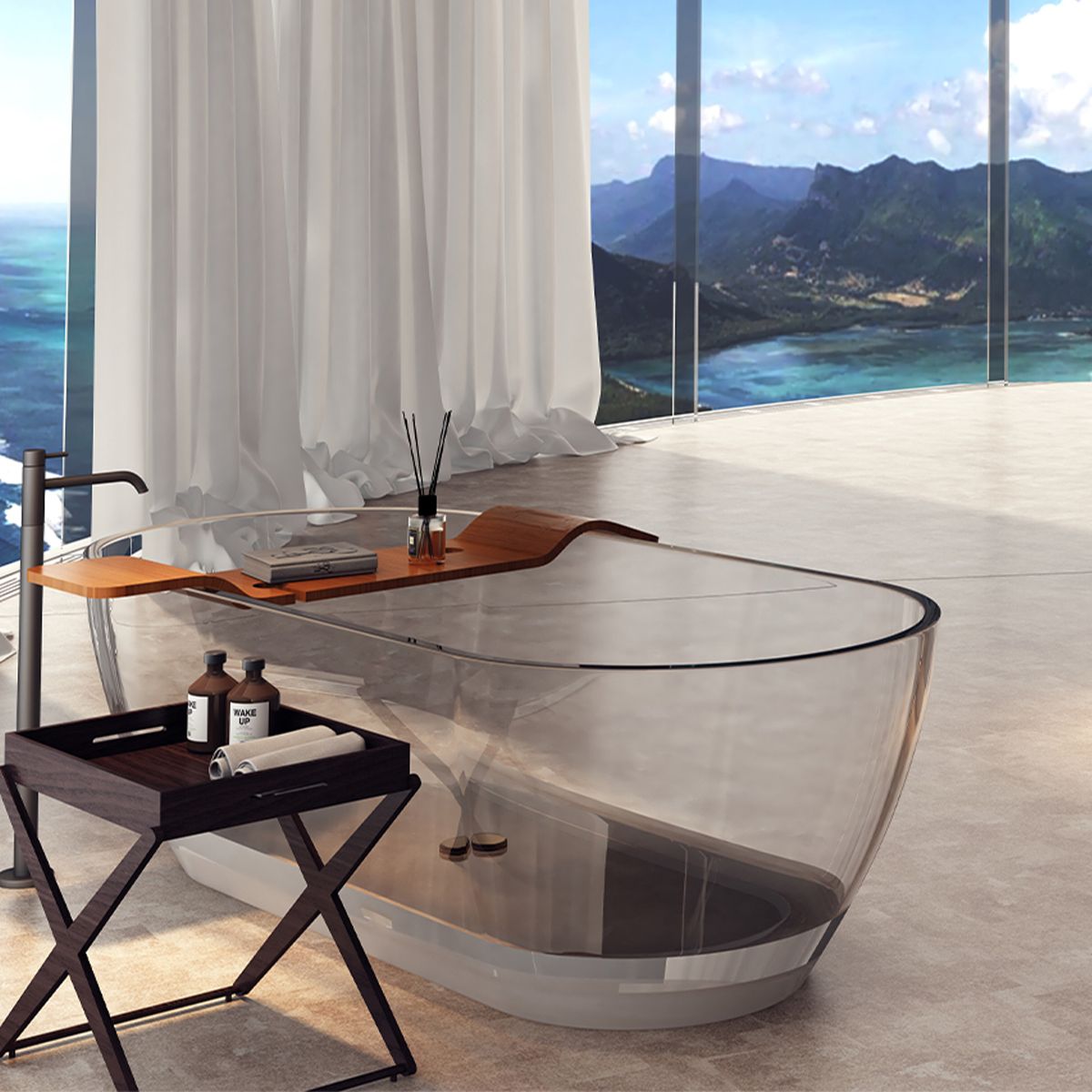 Cada de baie, CristalMood, freestanding, transparent, 170x80 cm, ventil inclus, Sole
