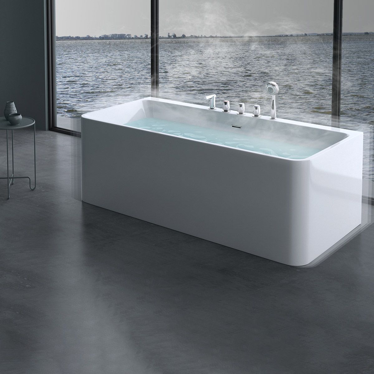 Cada de baie EGO 601S, freestanding, 170 sau 180 x 80 cm, baterie integrata cu finisaj crom, acril sanitar termoactiv, alb