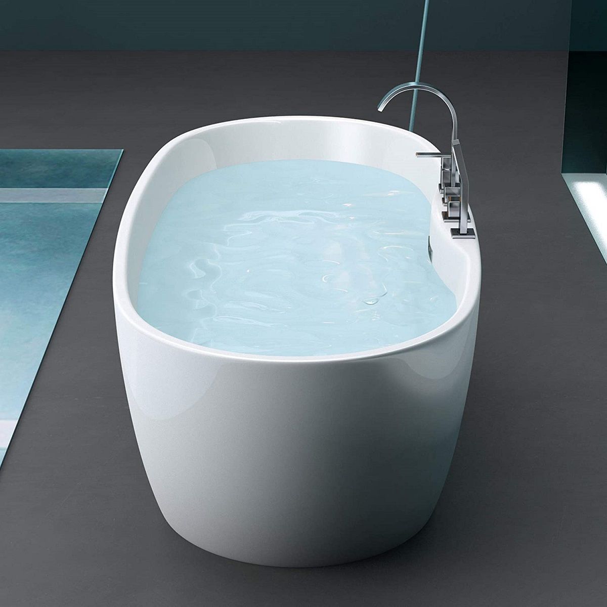 Cada de baie EGO 605, freestanding, 170 cm, baterie integrata cu finisaj crom, acril sanitar termoactiv, alb