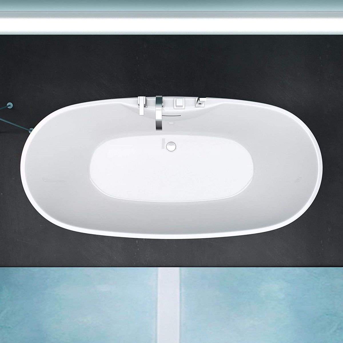Cada de baie EGO 605, freestanding, 170 cm, baterie integrata cu finisaj crom, acril sanitar termoactiv, alb