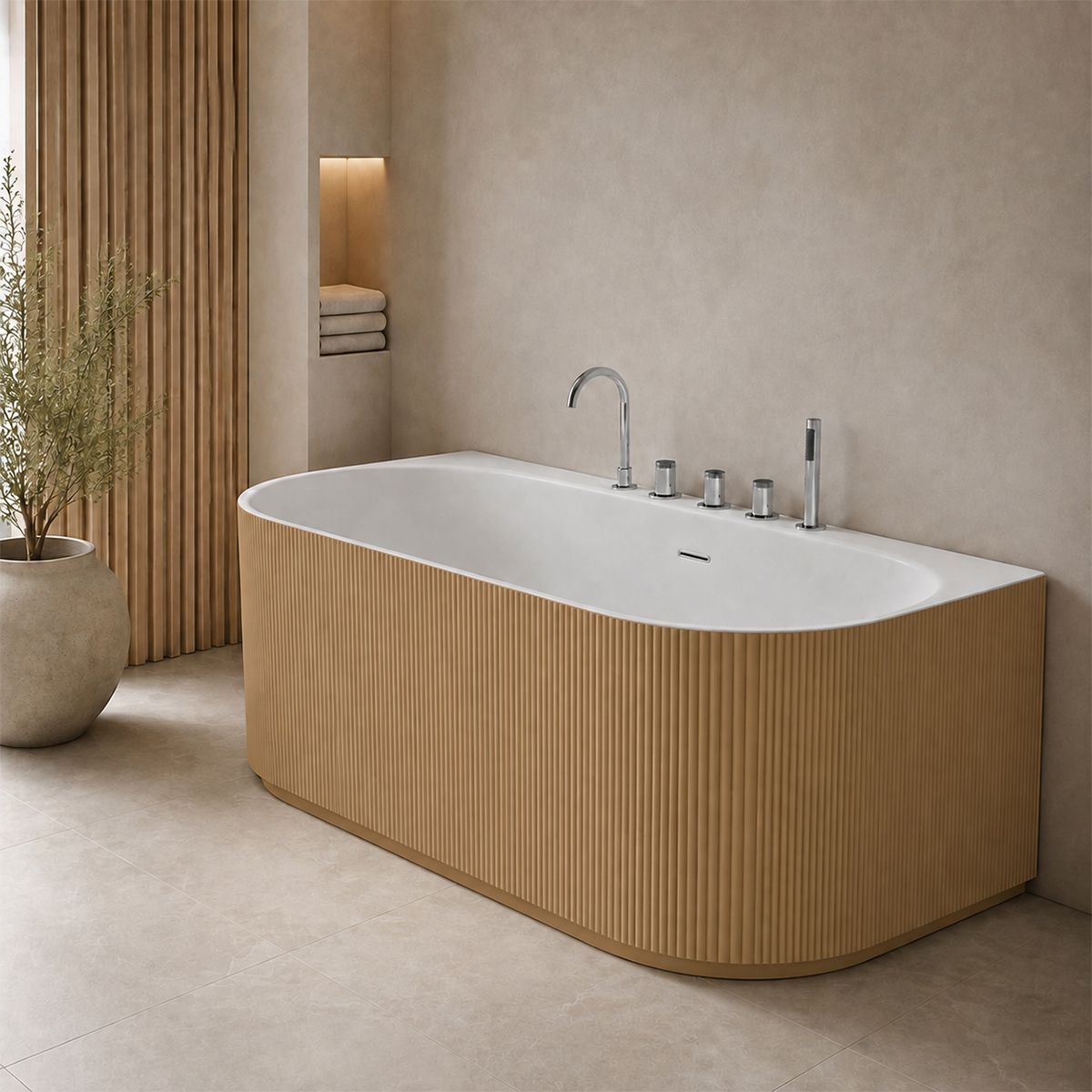 Cada de baie, freestanding, 170x80 cm, baterie si ventil inclus, Jasmine Mat exterior si Alb Lucios interior , Acril, Eden