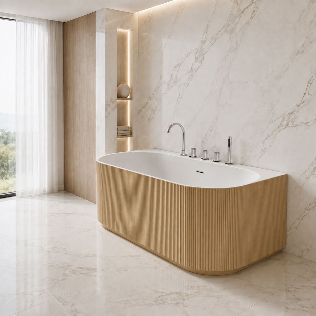 Cada de baie, freestanding, 170x80 cm, baterie si ventil inclus, Jasmine Mat exterior si Alb Lucios interior , Acril, Eden