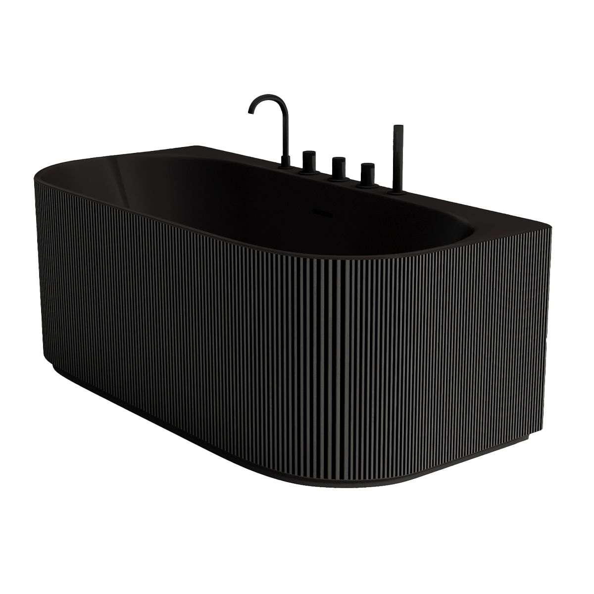 Cada de baie, freestanding, 170x80 cm, baterie si ventil inclus, Negru Mat interior/exterior, Acril, Eden