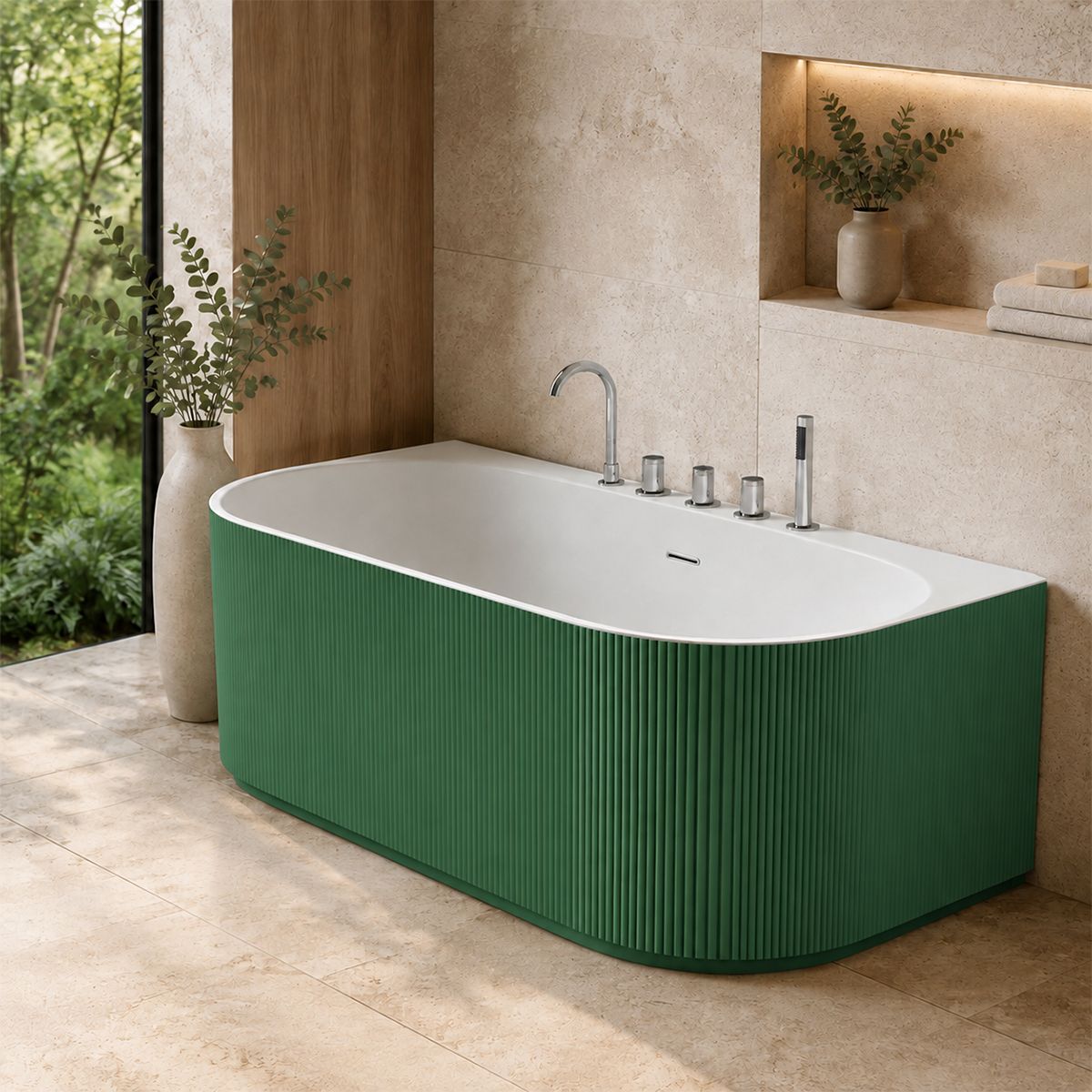 Cada de baie, freestanding, 170x80 cm, baterie si ventil inclus, Verde Mint Mat exterior si Alb Lucios interior , Acril, Eden
