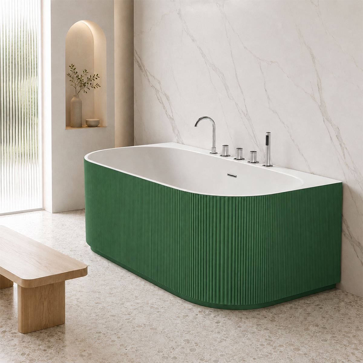 Cada de baie, freestanding, 170x80 cm, baterie si ventil inclus, Verde Mint Mat exterior si Alb Lucios interior , Acril, Eden