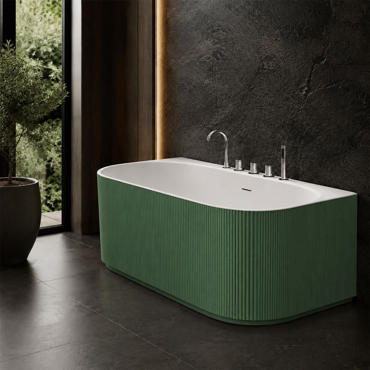 Cada de baie, freestanding, 170x80 cm, baterie si ventil inclus, Verde Mint Mat exterior si Alb Lucios interior , Acril, Eden