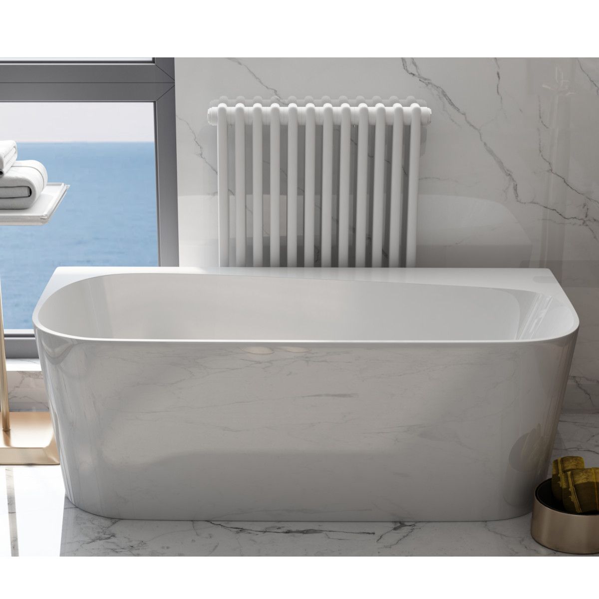 Cada de baie freestanding, Acril sanitar, Alb Lucios interior si exterior, 160,170 sau 180 cm, izolare termica, Joe