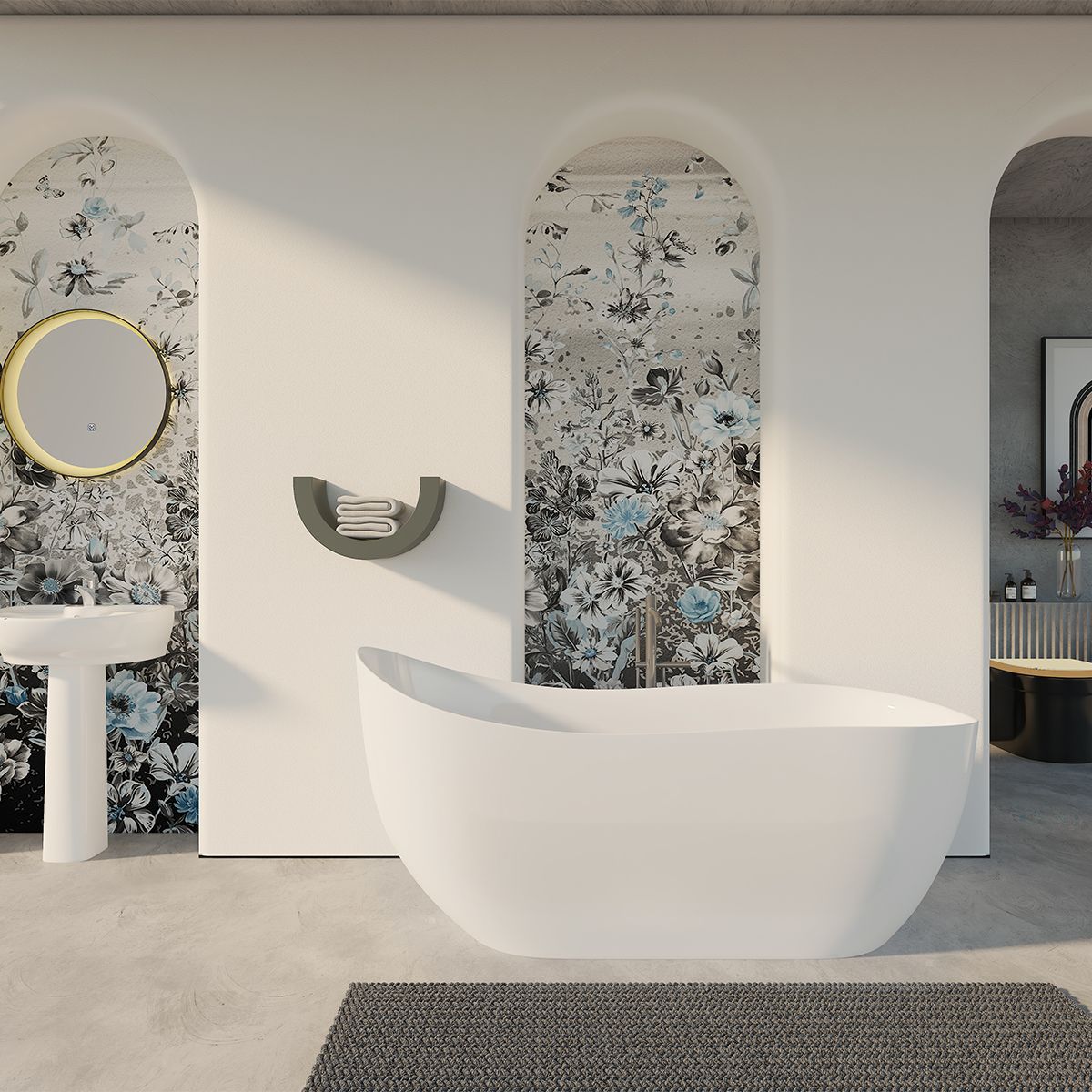 Cada de baie, freestanding, Acril, ventil inclus, Alb Lucios, 170-180 x 75 cm, Liza
