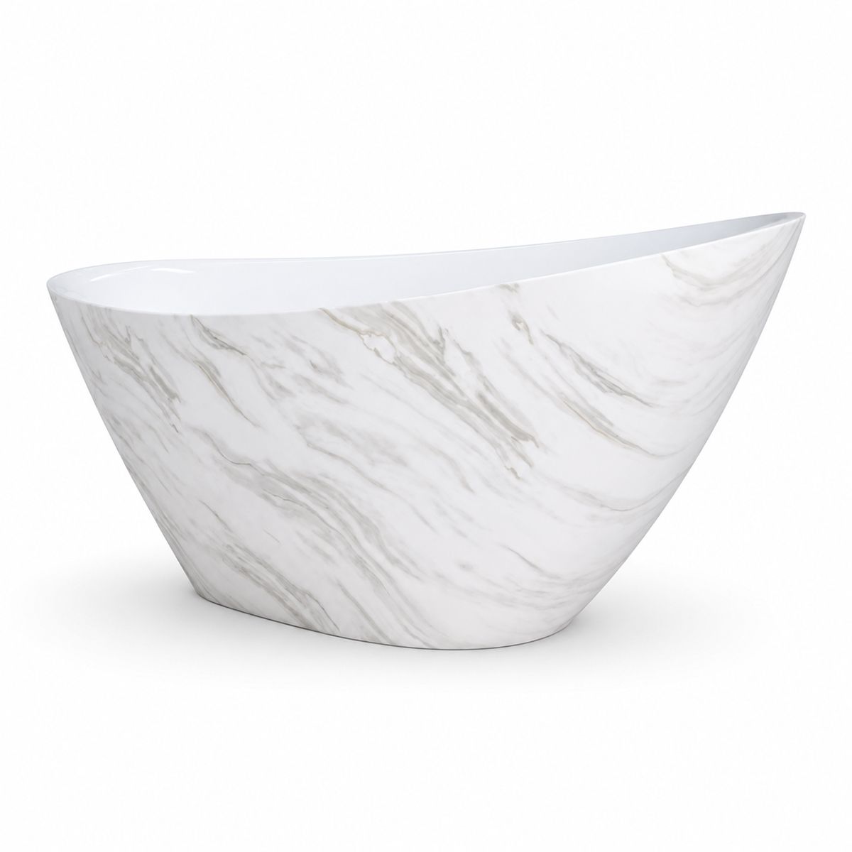 Cada de baie, freestanding, acril, ventil, preaplin crom inclus, Alb Calacatta exterior Alb Lucios interior, 160x80 cm, Cairo
