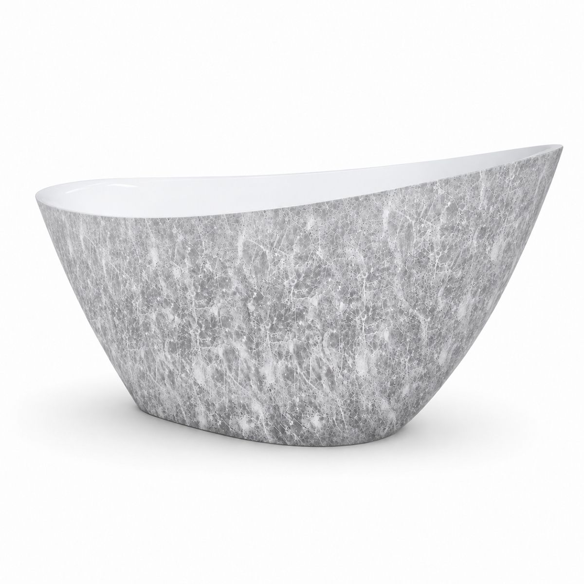 Cada de baie, freestanding, acril, ventil, preaplin crom inclus, Piatra naturala exterior Alb Lucios interior, 160x80 cm, Cairo