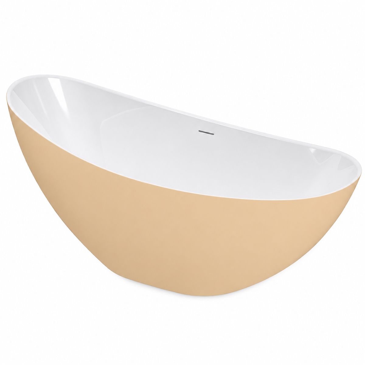 Cada de baie, freestanding, acril, ventil si preaplin crom inclus, Jasmine Mat exterior Alb Lucios interior, 160x80 cm, Cairo