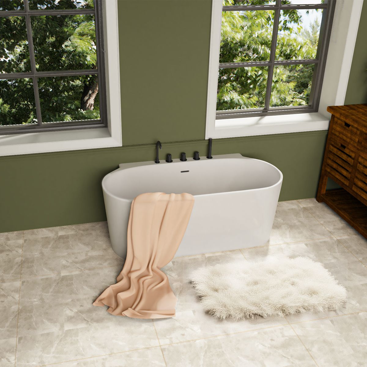 Cada de baie, freestanding, baterie negru mat si ventil inclus, Acril, Alb Lucios,  170 x 80 cm, Miraj