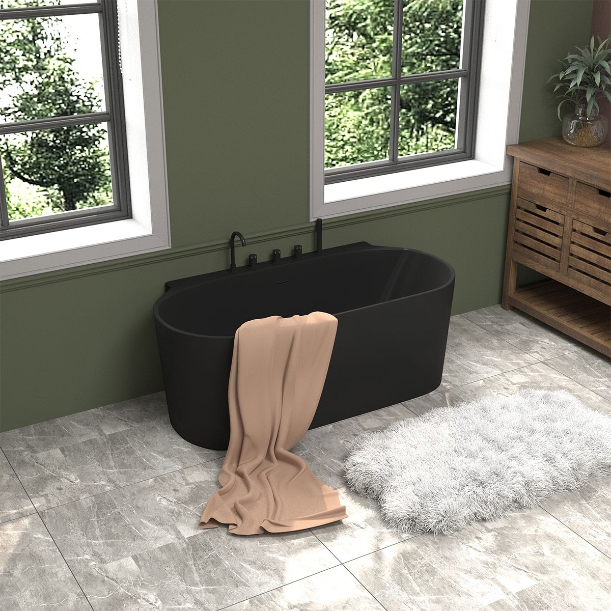Cada de baie, freestanding, baterie si ventil inclus, Negru Mat, Acril, 170x80 cm Miraj