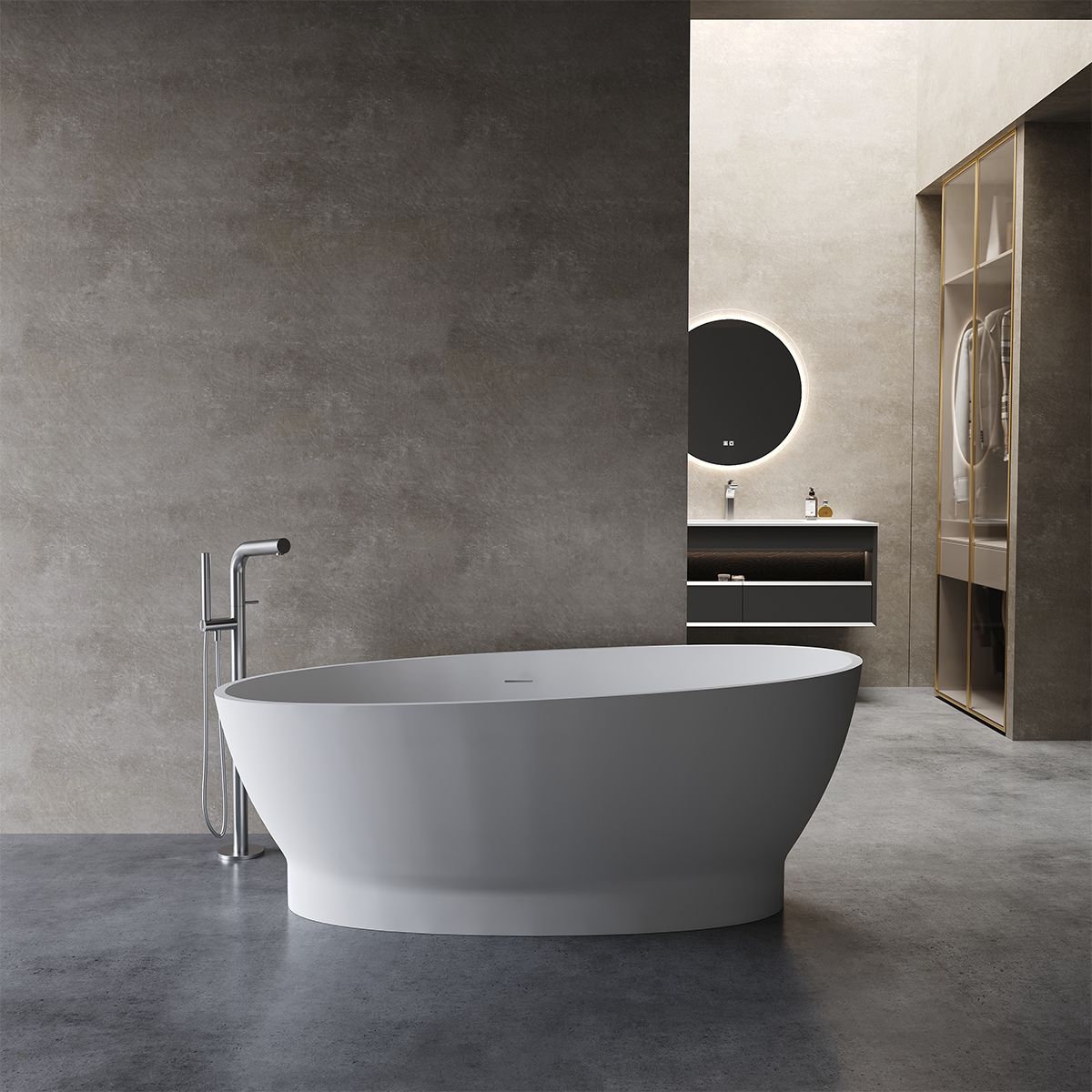 Cada de baie, freestanding, compozit mineral, ventil alb inclus, Alb Lucios, 160x83 cm, Edena