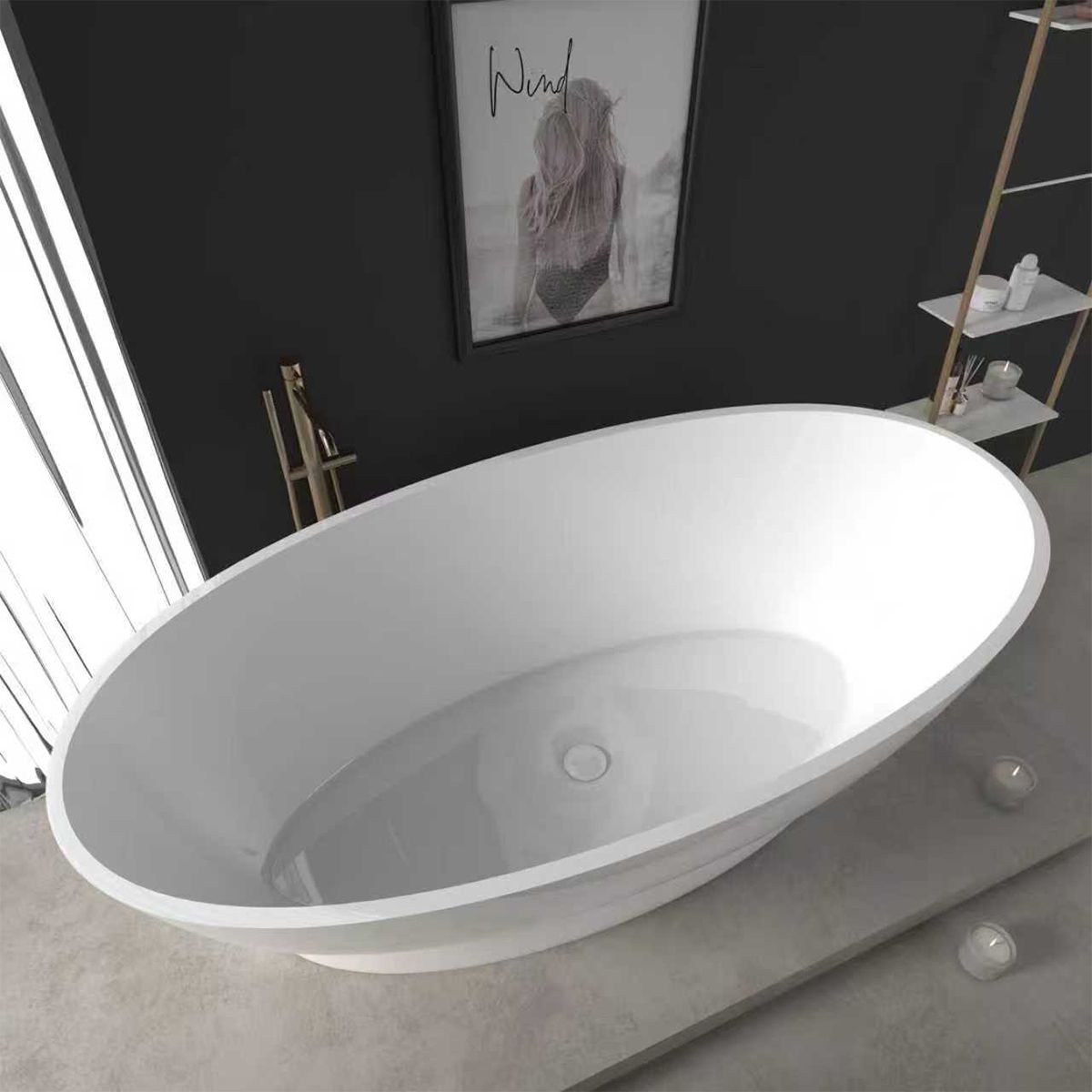 Cada de baie, freestanding, compozit mineral, ventil alb inclus, Alb Lucios, 160x83 cm, Edena