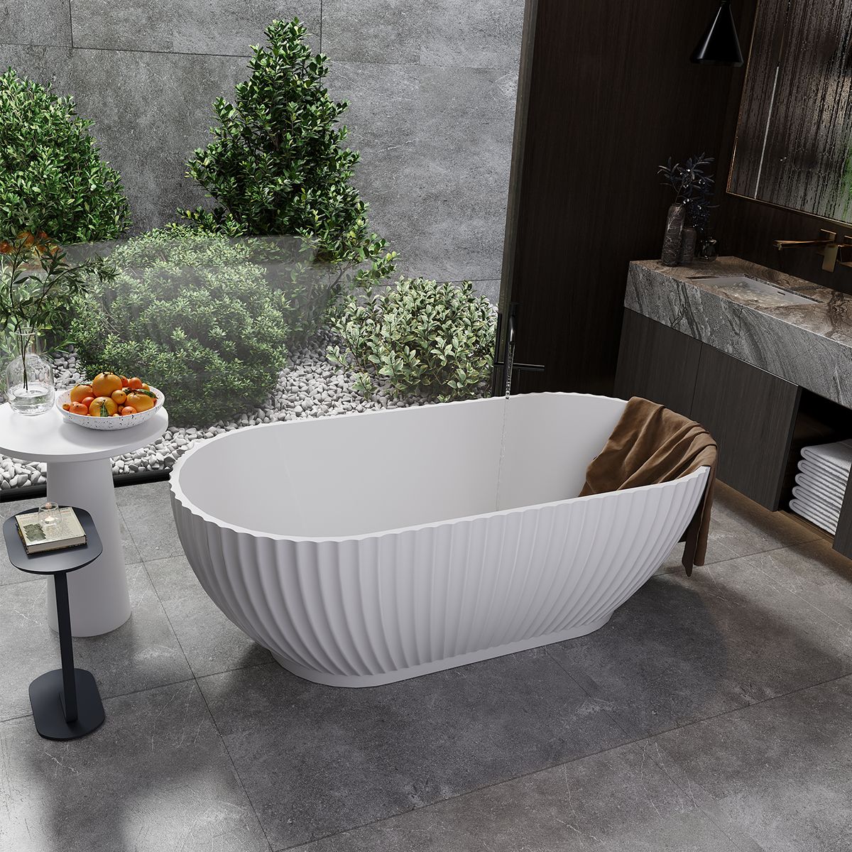 Cada de baie, freestanding, compozit mineral, ventil alb inclus, Alb Lucios, 170x80 cm, Bali