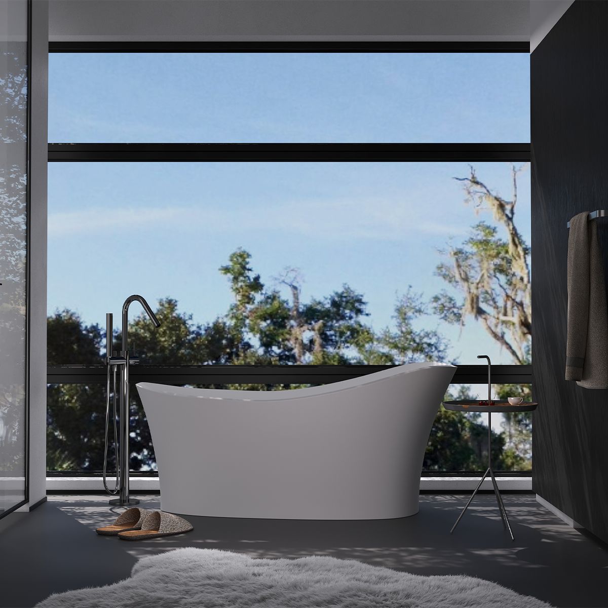 Cada de baie, freestanding, compozit mineral, ventil alb inclus, Alb Lucios,150x78 cm, Nice