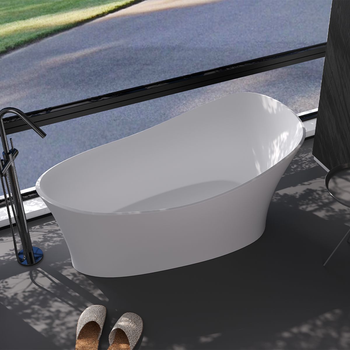 Cada de baie, freestanding, compozit mineral, ventil alb inclus, Alb Lucios,150x78 cm, Nice
