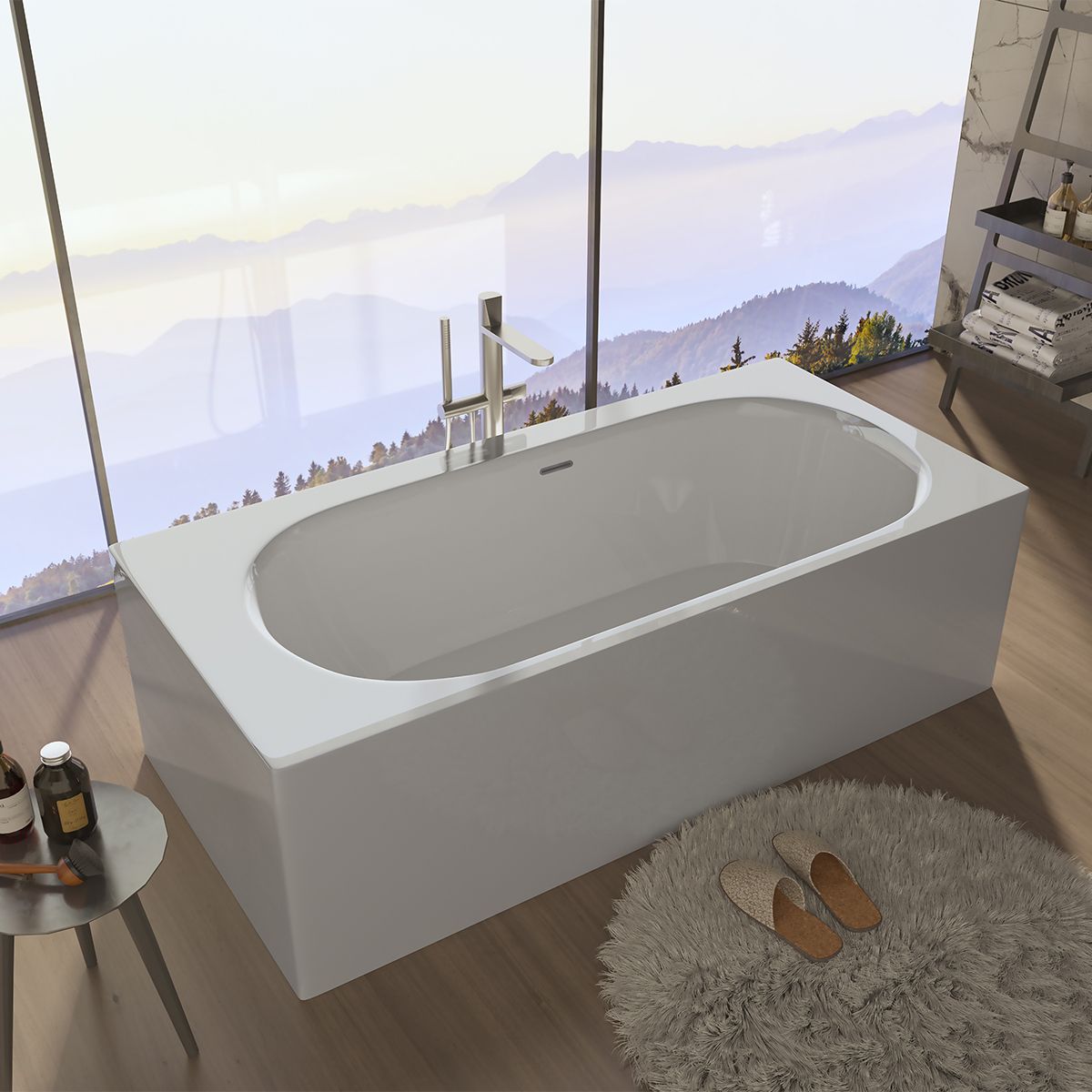 Cada de baie, freestanding, compozit mineral, ventil inclus, Alb Lucios, 180x86 cm, Anda