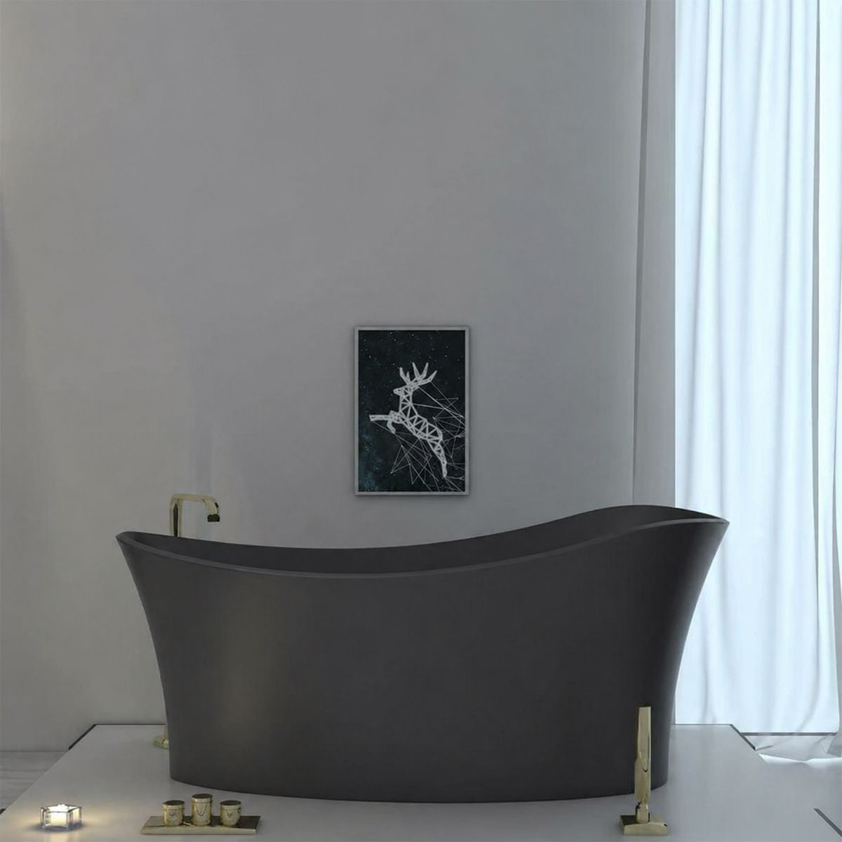 Cada de baie, freestanding, compozit mineral, ventil inclus, Antracit Mat, 150x78 cm, Nice