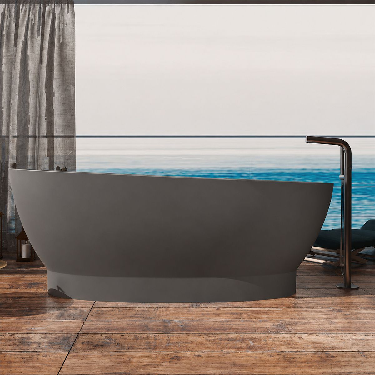 Cada de baie, freestanding, compozit mineral, ventil inclus, Antracit Mat, 160x83 cm, Edena
