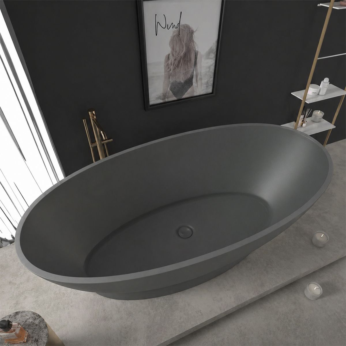 Cada de baie, freestanding, compozit mineral, ventil inclus, Antracit Mat, 160x83 cm, Edena