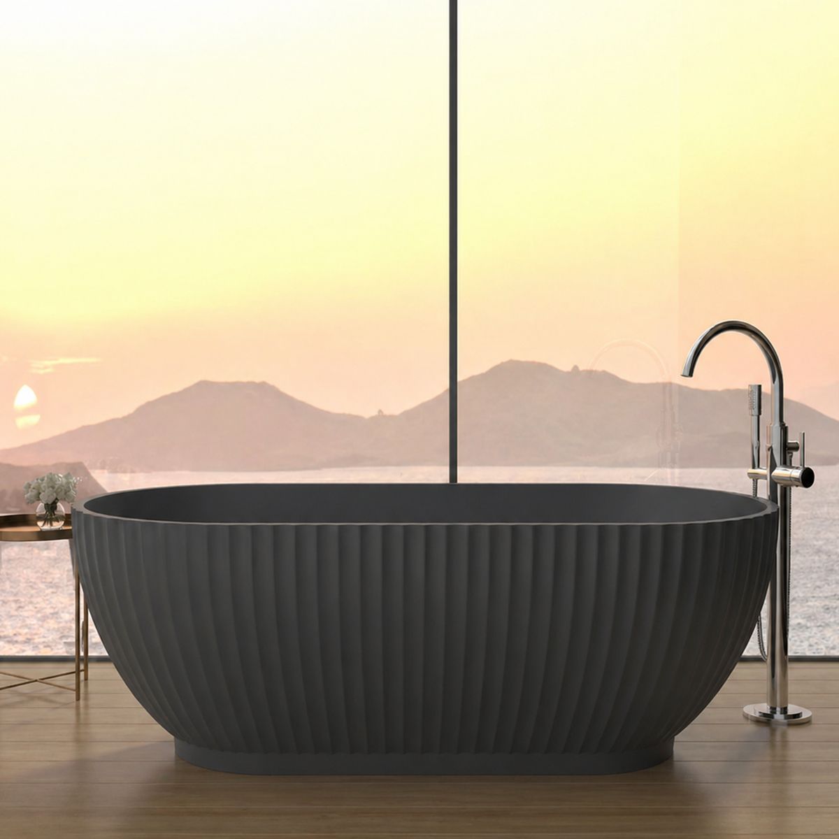 Cada de baie, freestanding, compozit mineral, ventil inclus, Antracit Mat, 170x80 cm, Bali