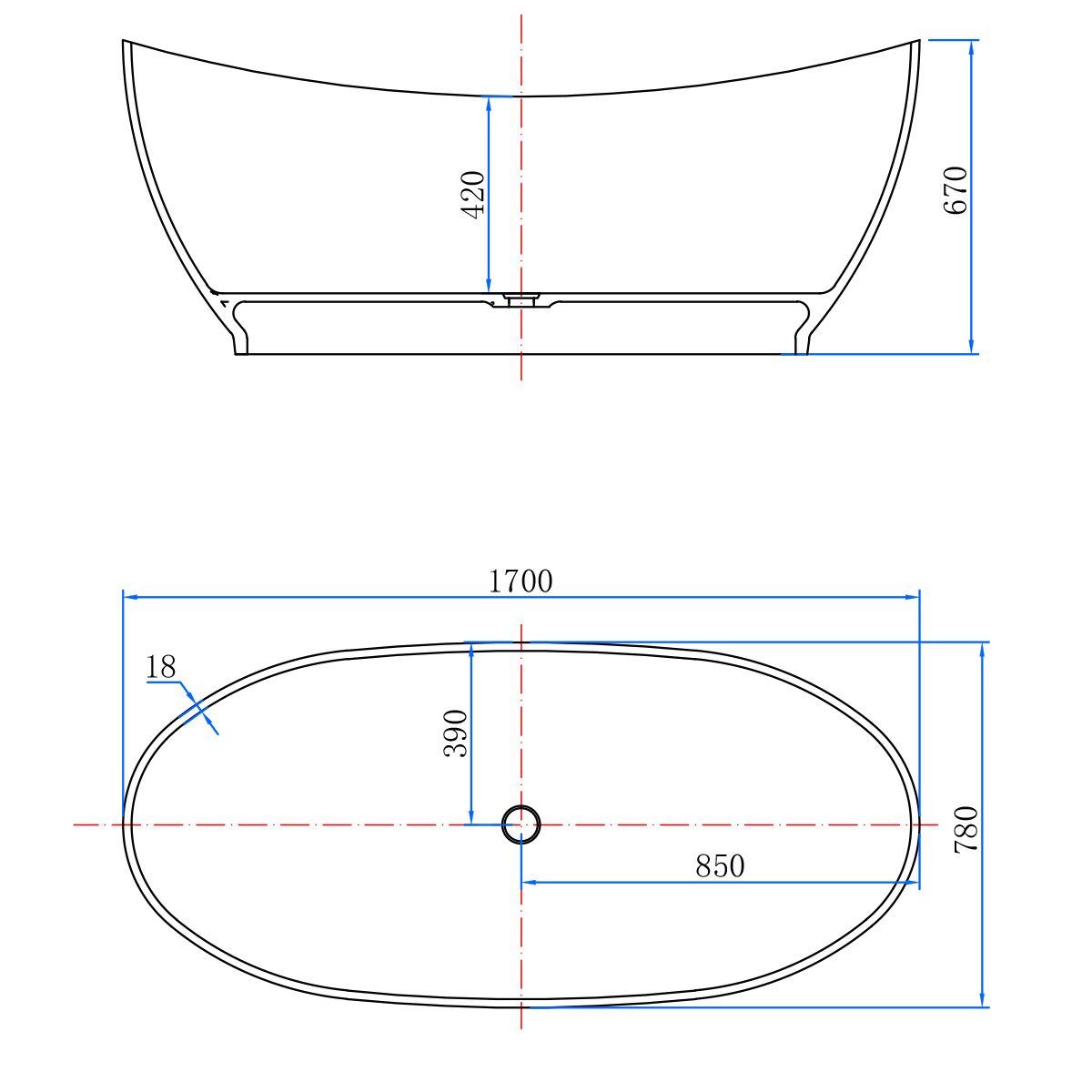 Cada de baie, freestanding, Rasina, ventil crom inclus, culoarea Gri Fumuriu, transparent, 170x80 cm, Selora