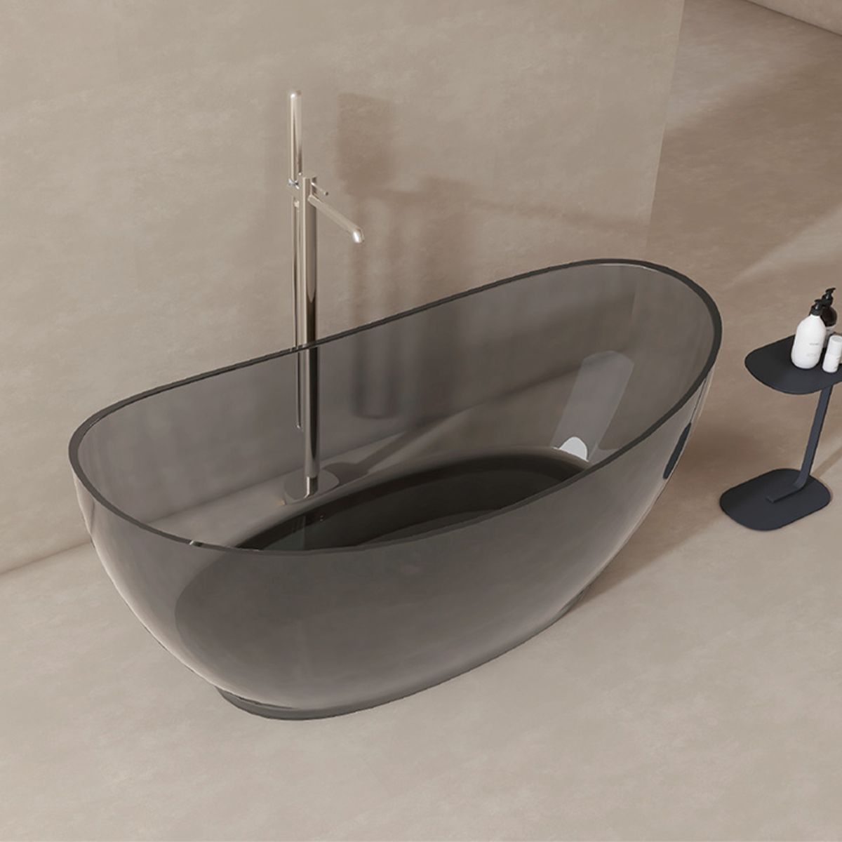 Cada de baie, freestanding, Rasina, ventil crom inclus, culoarea Gri Fumuriu, transparent, 170x80 cm, Selora