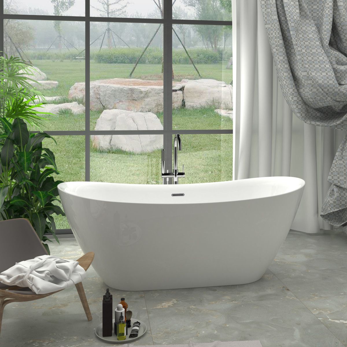 Cada de baie Kevin, Acril sanitar, alb lucios, 150, 160, 170 cm, izolare termica, freestanding