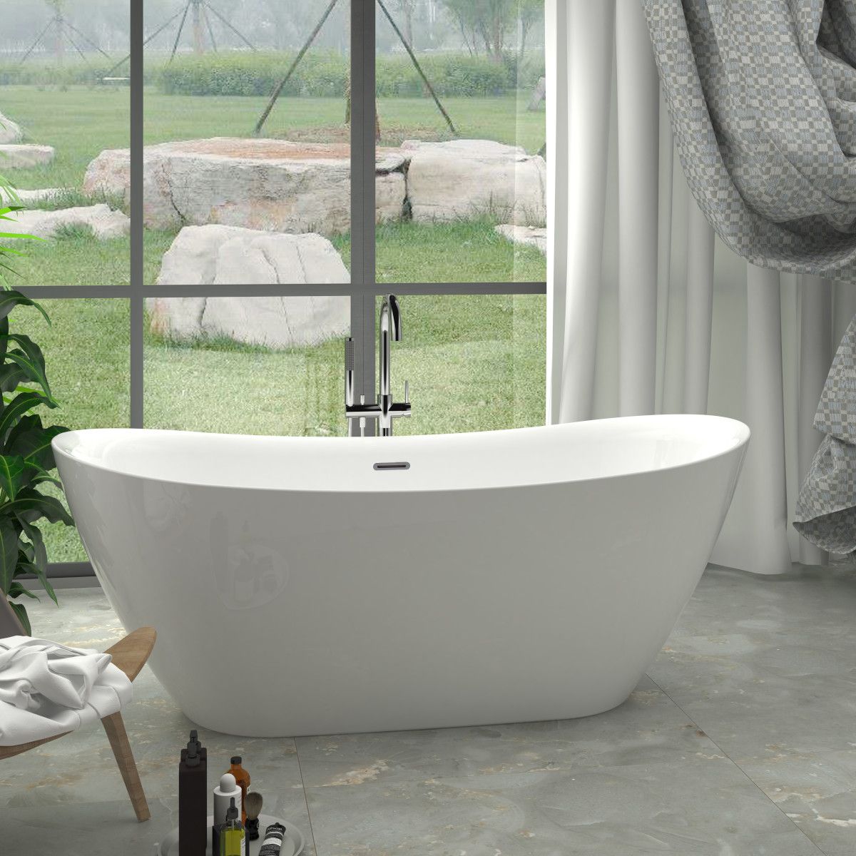 Cada de baie Kevin, Acril sanitar, alb lucios, 150, 160, 170 cm, izolare termica, freestanding