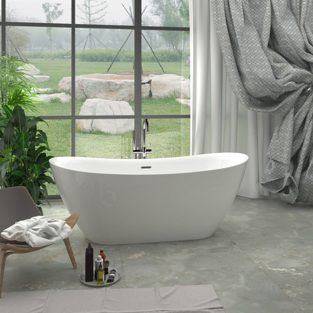 Cada de baie Kevin, Acril sanitar, alb lucios, 150, 160, 170 cm, izolare termica, freestanding