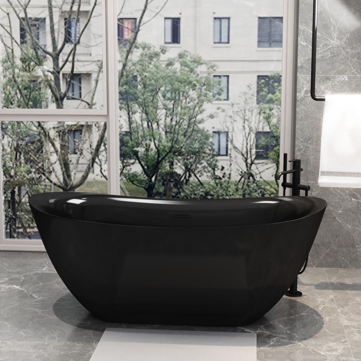 Cada de baie Kevin, Acril sanitar, Negru Lucios interior si exterior, 160 sau 170 cm, izolare termica, freestanding