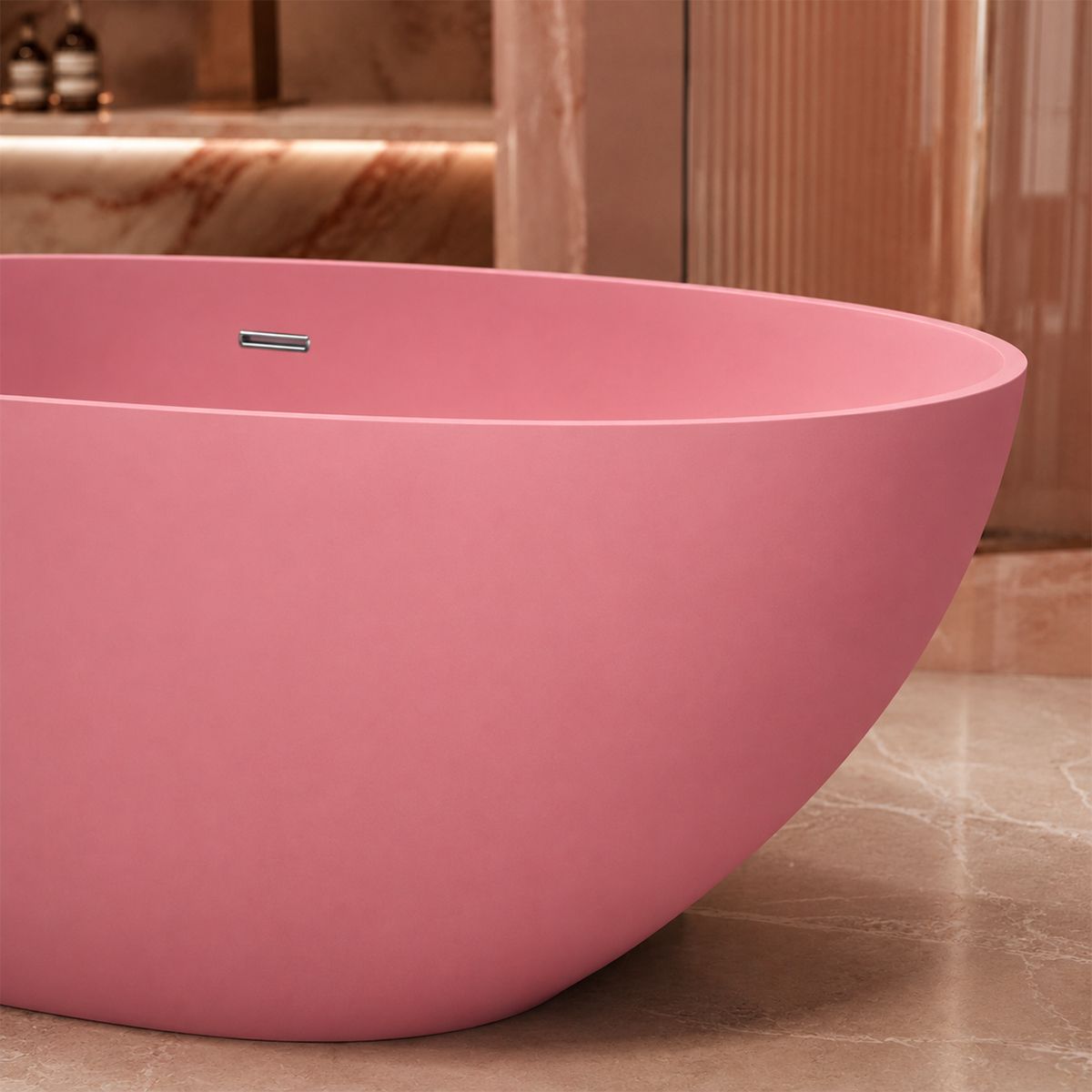 Cada de baie, Roz somon Mat, compozit mineral, freestanding, ventil crom inclus, 170x78 cm, Aveline