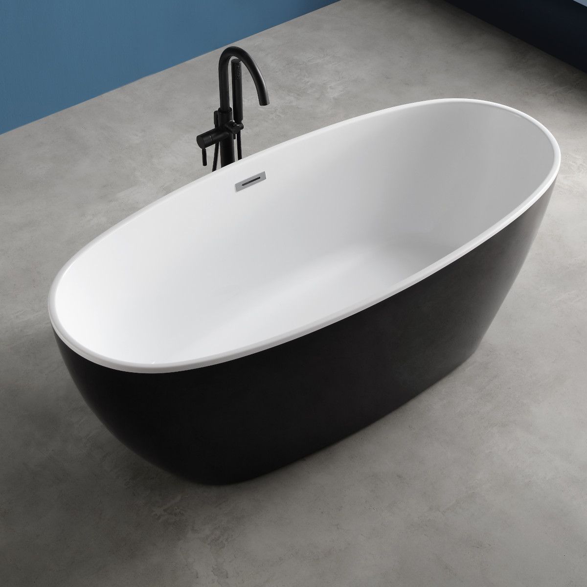 Cada de baie Zinon, Acril sanitar, Alb Lucios Interior, Negru Lucios Exterior, 160 sau 170 cm, izolare termica, freestanding
