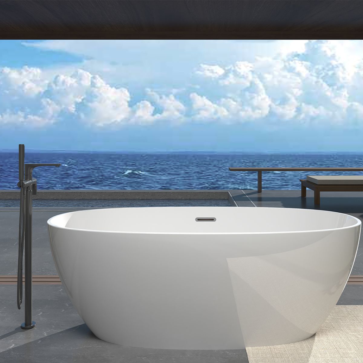 Cada de baie Zinon, Acril sanitar, Alb Lucios, 150, 160, 170 cm, izolare termica, freestanding