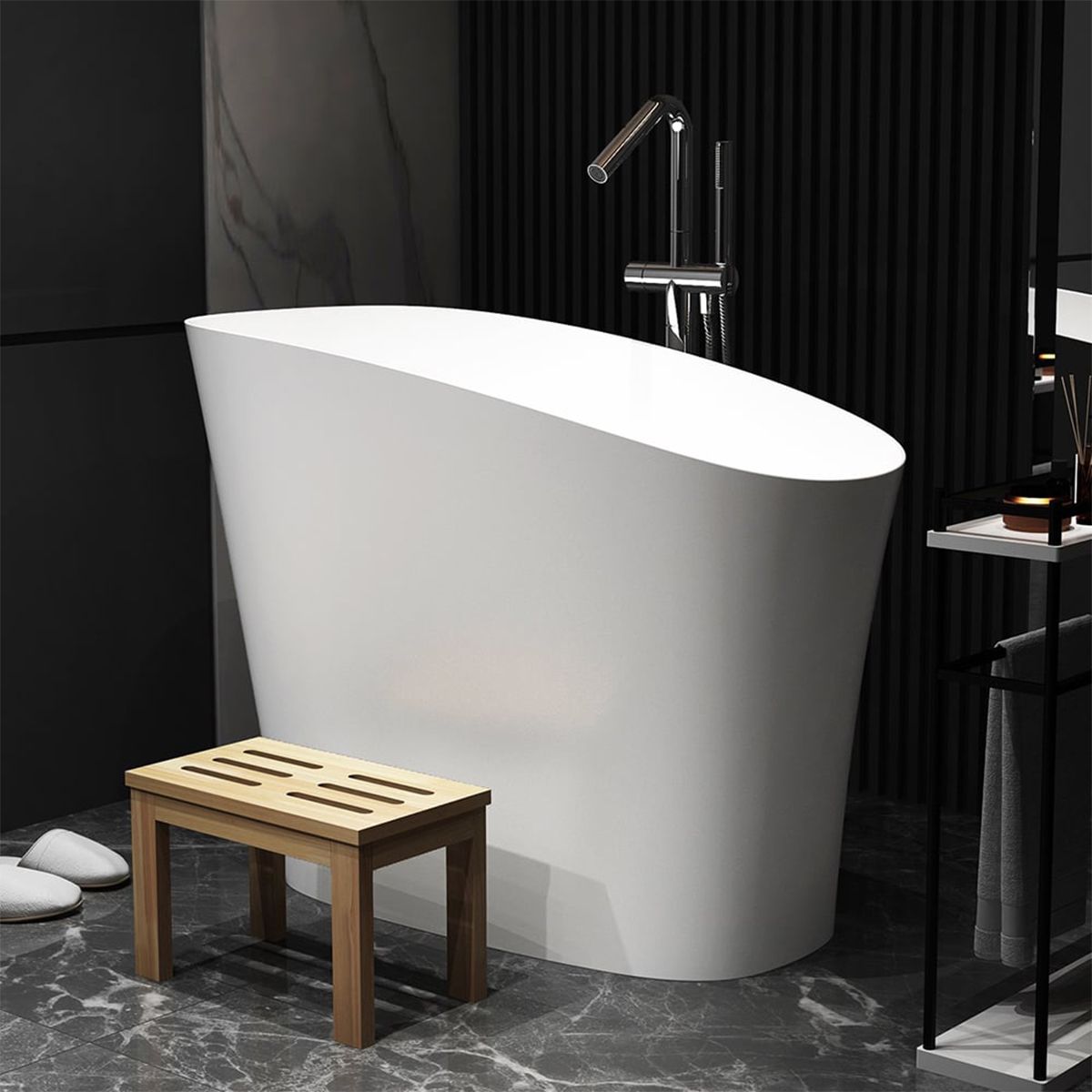 Cada tip japonez, compozit mineral, Alb Lucios, 120x58 cm, Izolare termica, ventil alb inclus, Freestanding, Sakura