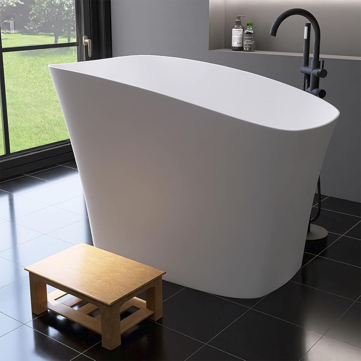 Cada tip japonez, compozit mineral, Alb Lucios, 120x58 cm, Izolare termica, ventil alb inclus, Freestanding, Sakura