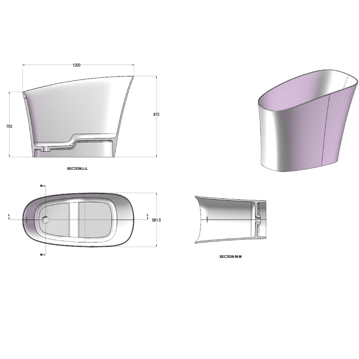 Cada tip japonez,compozit mineral, Antracit Mat, 120x58 cm, Izolare termica, ventil inclus, Freestanding, Sakura
