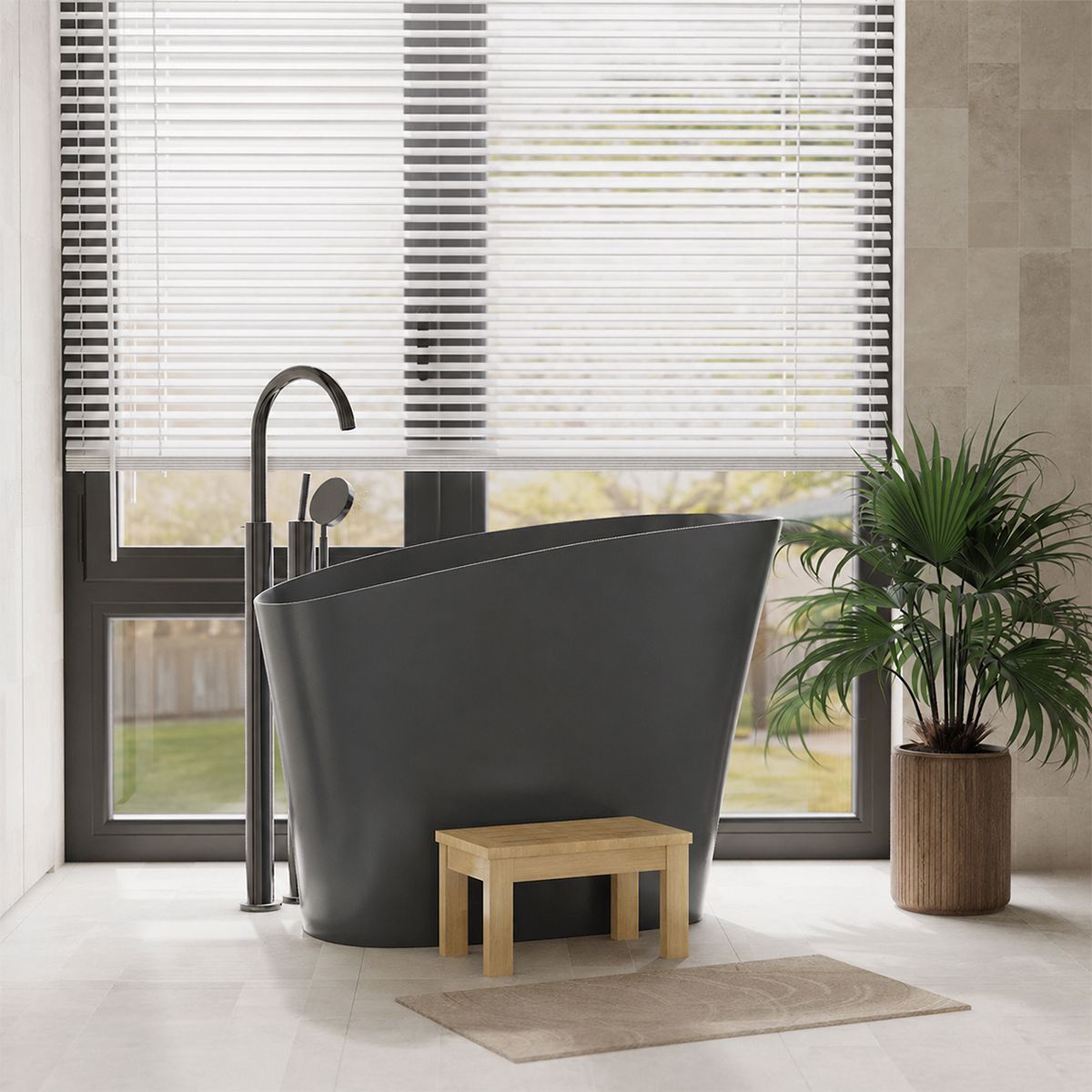 Cada tip japonez,compozit mineral, Antracit Mat, 120x58 cm, Izolare termica, ventil inclus, Freestanding, Sakura