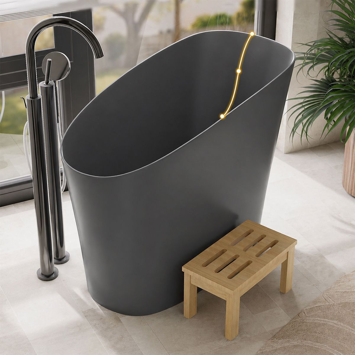 Cada tip japonez,compozit mineral, Antracit Mat, 120x58 cm, Izolare termica, ventil inclus, Freestanding, Sakura