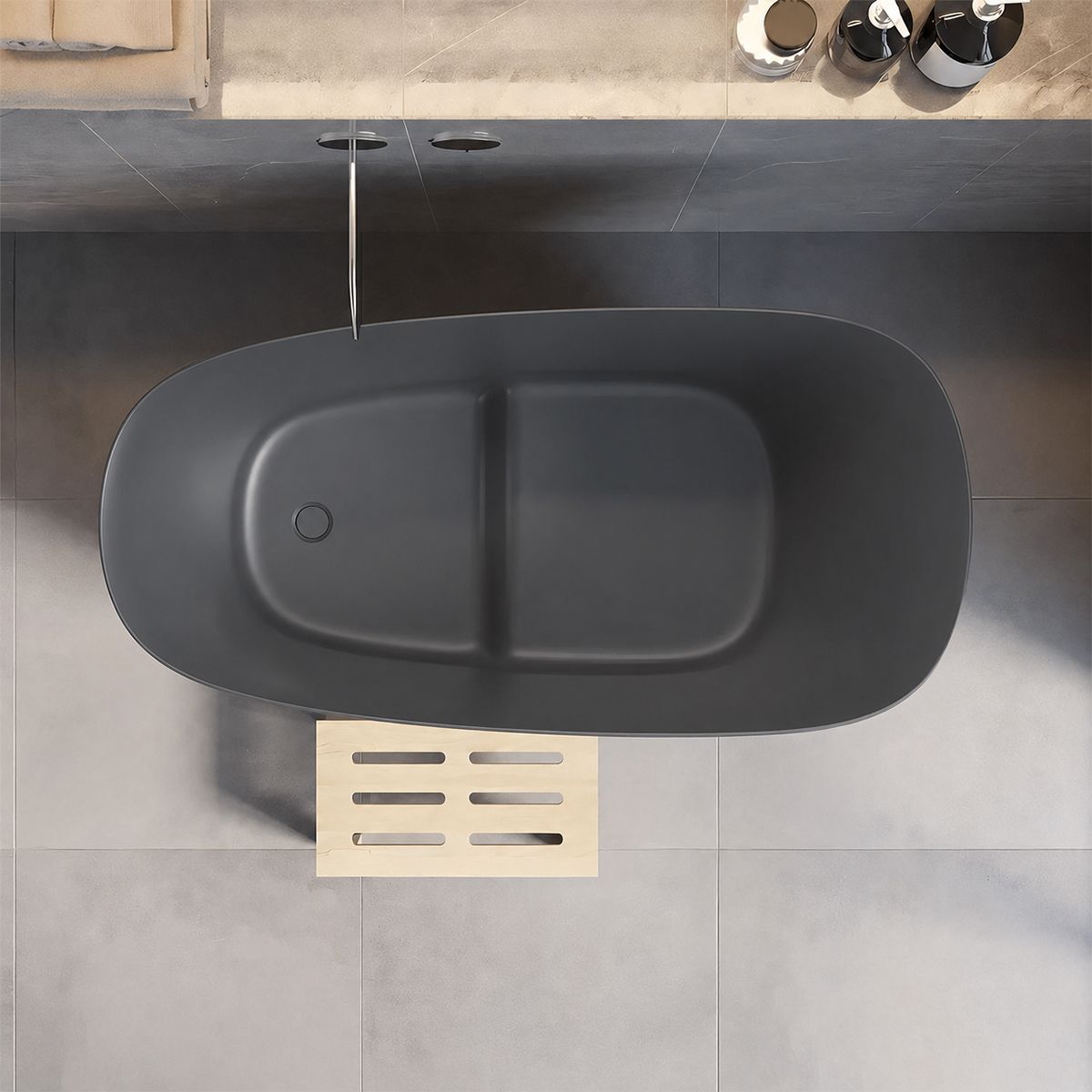Cada tip japonez,compozit mineral, Antracit Mat, 120x58 cm, Izolare termica, ventil inclus, Freestanding, Sakura