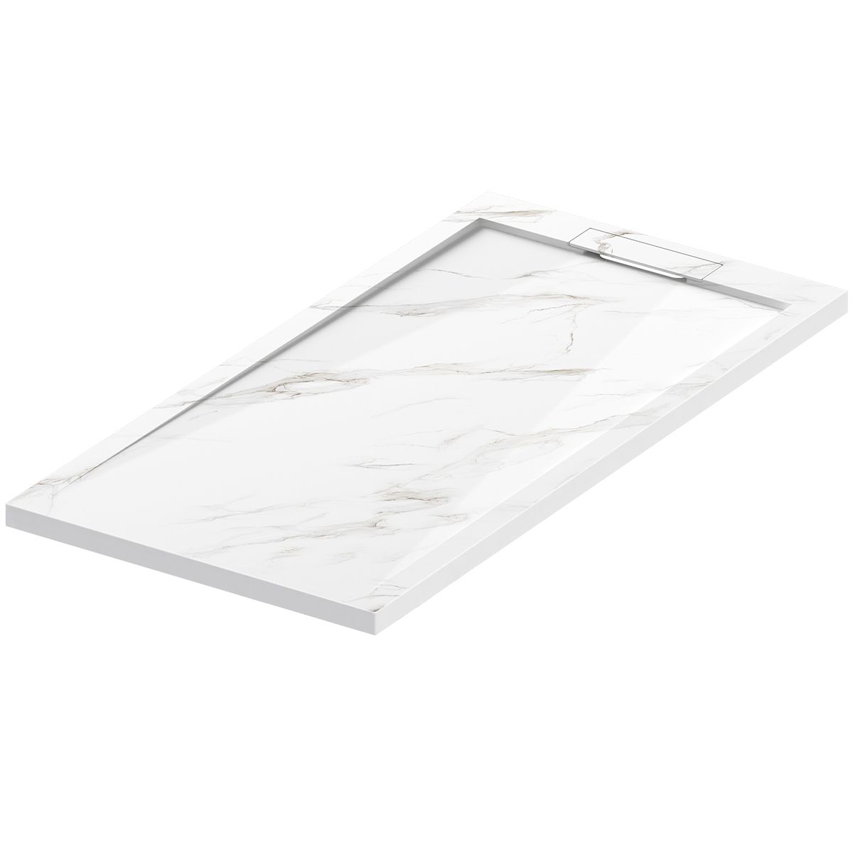 Cadita de dus, Alb Calacatta, finisaj Marble Mat, compozit mineral, dimensiuni 100-160x70-90 cm, decupabila, Antonio