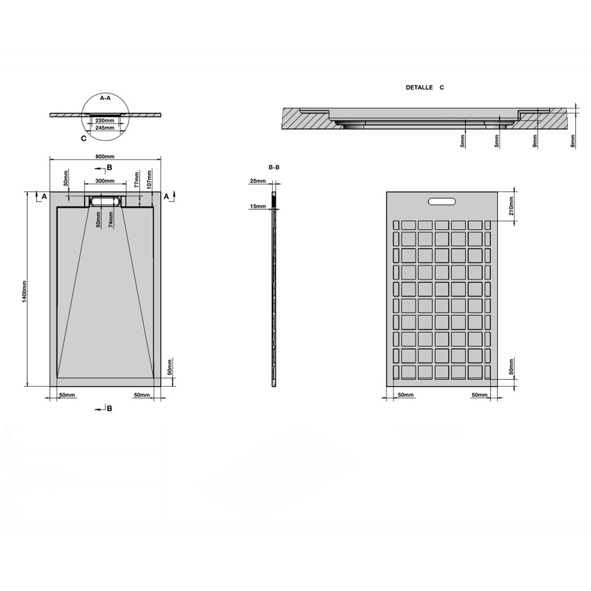 Cadita de dus, Alb Calacatta, finisaj Marble Mat, compozit mineral, dimensiuni 100-160x70-90 cm, decupabila, Antonio