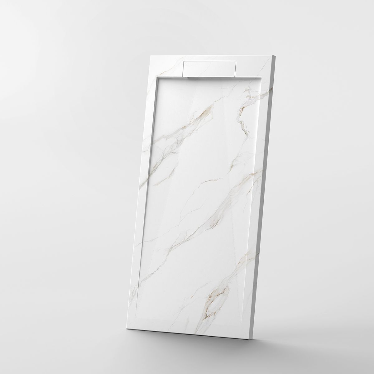 Cadita de dus, Alb Calacatta, finisaj Marble Mat, compozit mineral, dimensiuni 100-160x70-90 cm, decupabila, Antonio