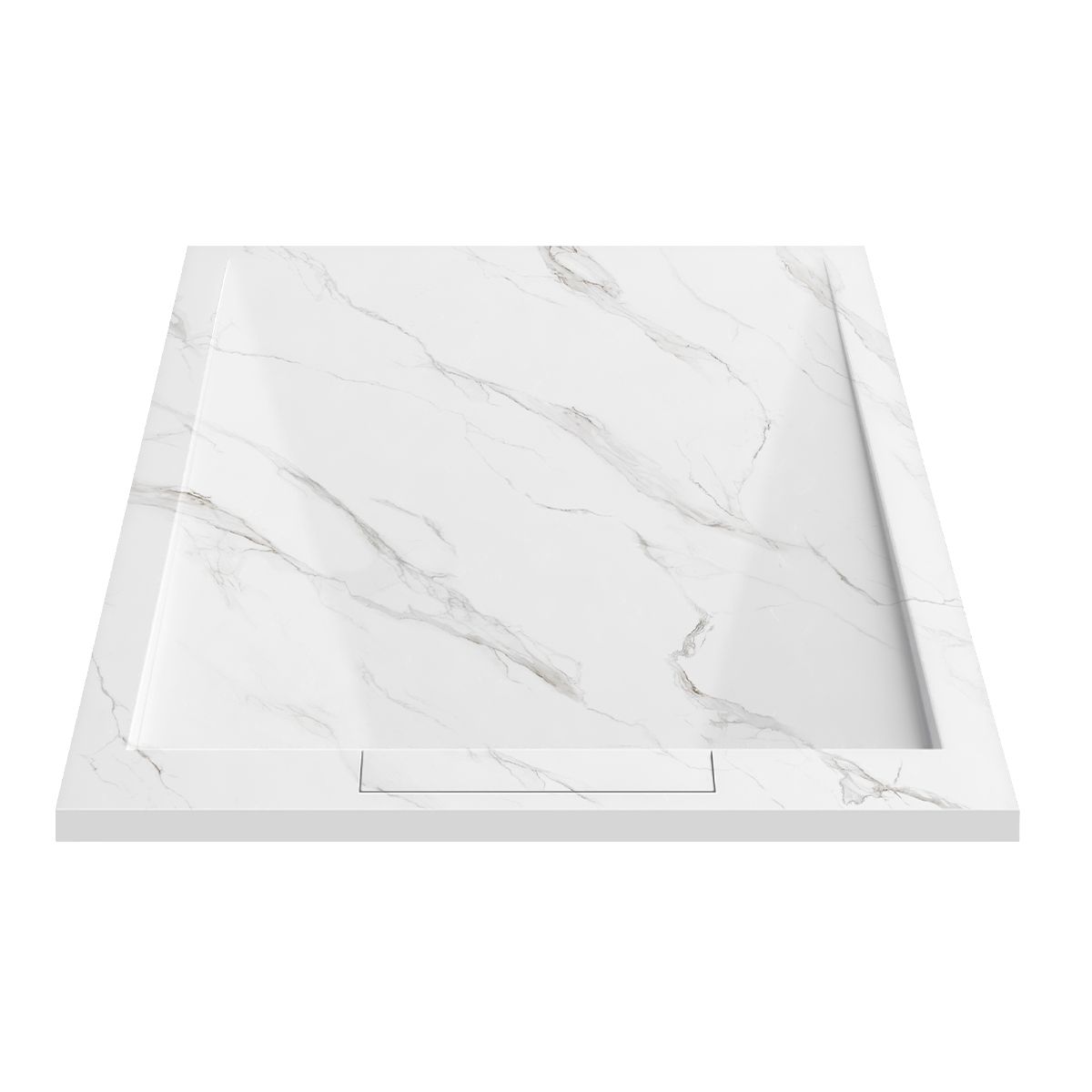 Cadita de dus, Alb Calacatta, finisaj Marble Mat, compozit mineral, dimensiuni 100-160x70-90 cm, decupabila, Antonio