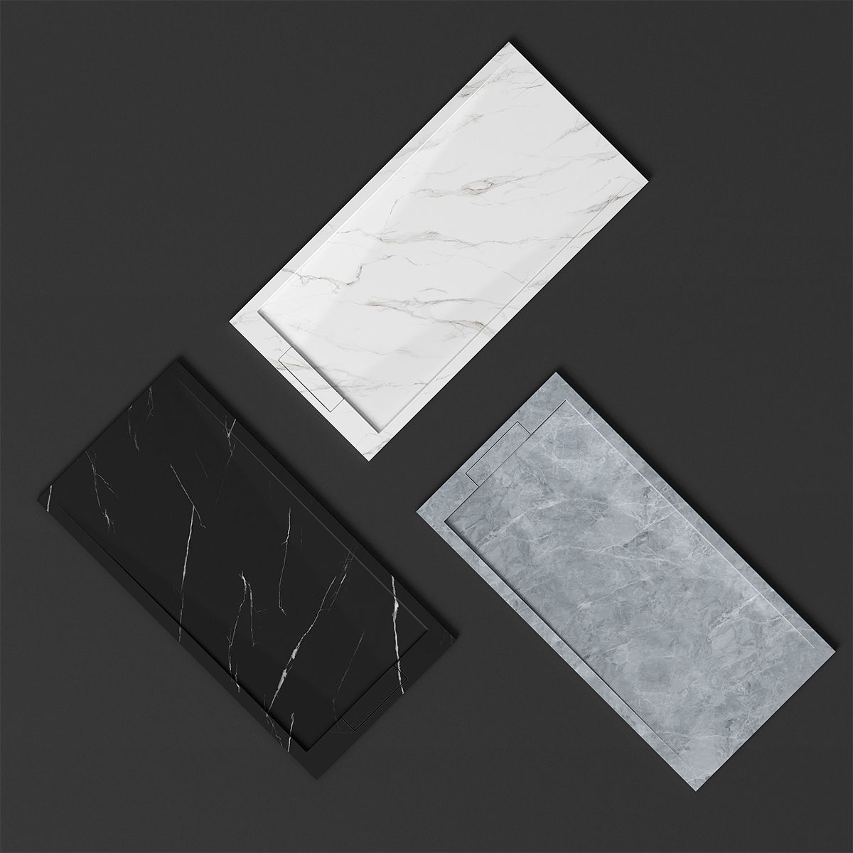 Cadita de dus, Alb Calacatta, finisaj Marble Mat, compozit mineral, dimensiuni 100-160x70-90 cm, decupabila, Antonio